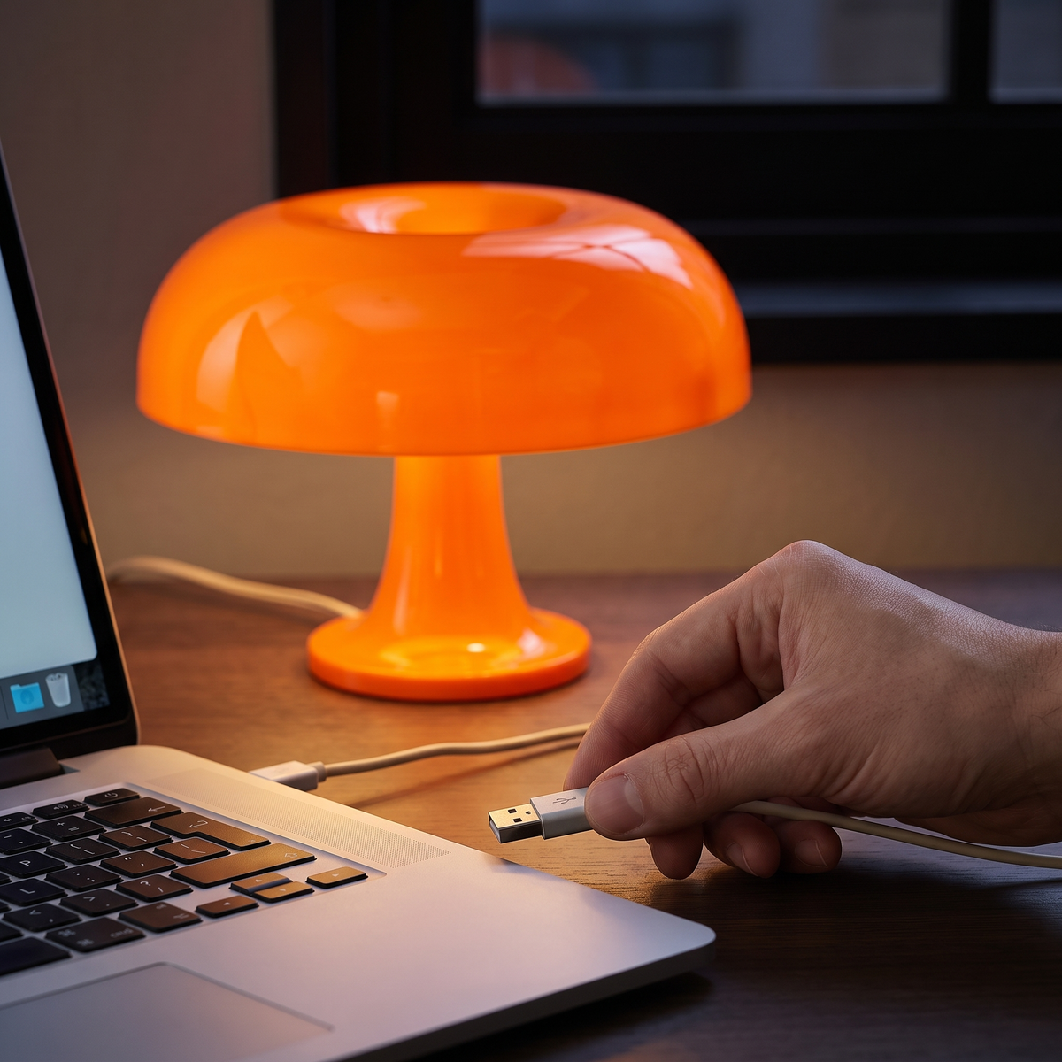 Siennas USB-stik på vej ind i en laptop på skrivebordet